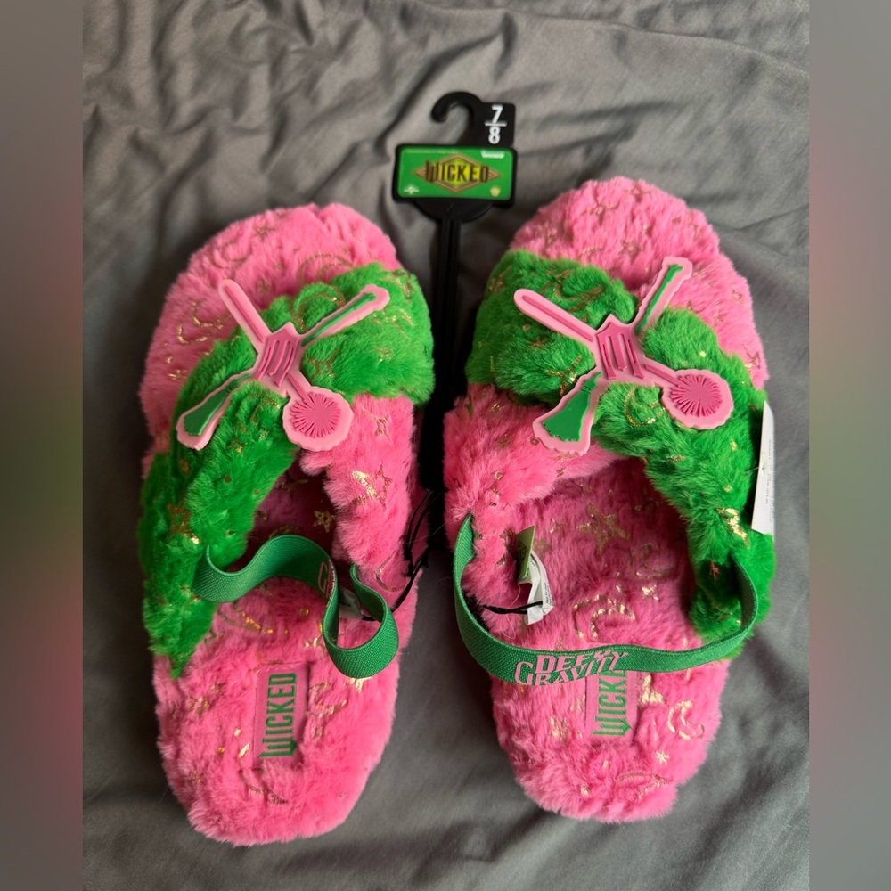 Pink and Green Fuzzy Slippers
